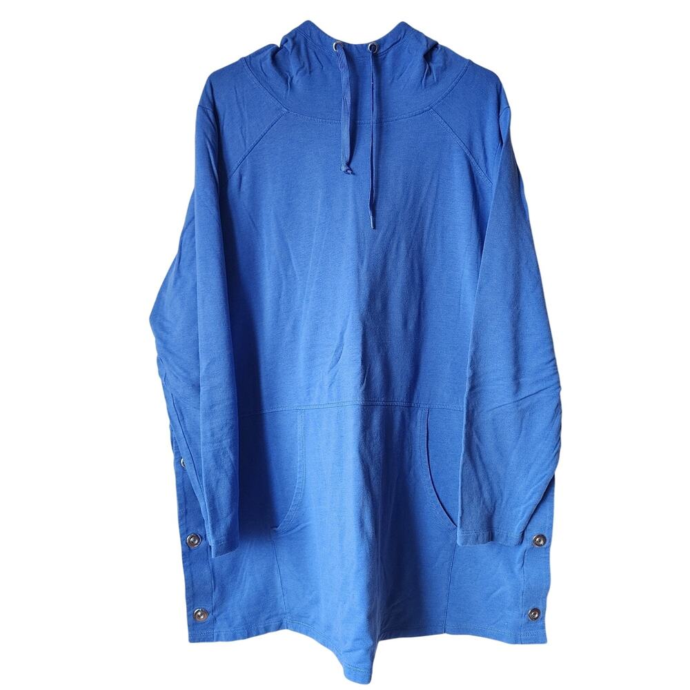 Susan Graver Weekend Top Womens Size 2X Blue Hooded Long Sleeve Side Snaps
